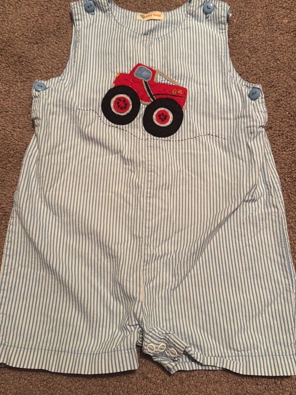 Gymboree Blue-and-White Striped Overalls with Red Truck Applique